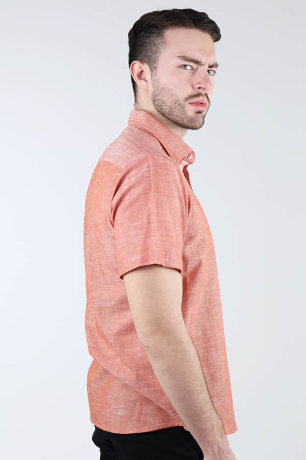 Camisa Con Bolsa Oculta Hombre Color Salmón Manga Corta Diseño Moderno